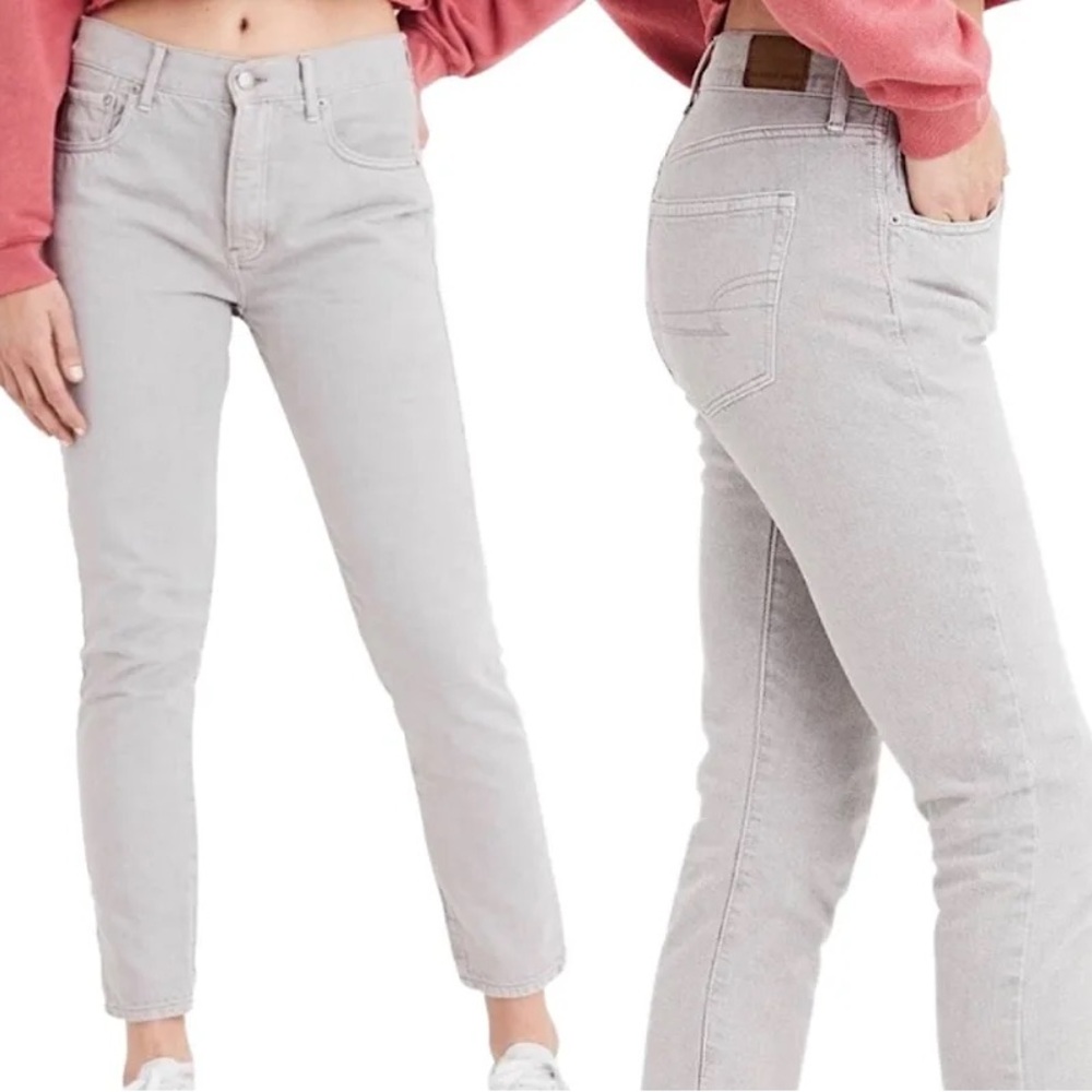 American Eagle High Rise Girlfriend Light Gray Denim Jeans Women’s Size 2R NWT